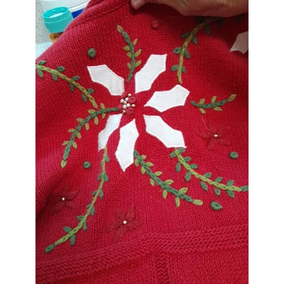 Vintage 80s Womens Size XL 3D Embroidered Embellished Christmas Holiday Sweater - Picture 5 of 6